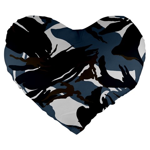 Blue Winter Camouflage, Military Camouflage Large 19  Premium Heart Shape Cushions from ArtsNow.com Front