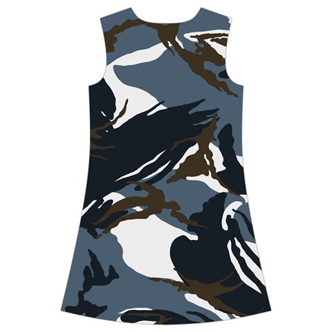 Blue Winter Camouflage, Military Camouflage Kids  Short Sleeve Velvet Dress from ArtsNow.com Back