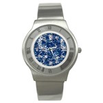 Blue, Camouflage, Cool, Navy, New, Pattern Stainless Steel Watch