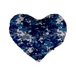 Blue, Camouflage, Cool, Navy, New, Pattern Standard 16  Premium Heart Shape Cushions