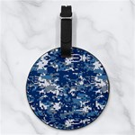 Blue, Camouflage, Cool, Navy, New, Pattern Nappa Leather Luggage Tag Round