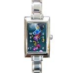 Falling Flowers, Art, Coffee Cup Rectangle Italian Charm Watch