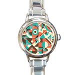 Retro Colorful Background, Retro Abstraction Round Italian Charm Watch