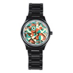 Retro Colorful Background, Retro Abstraction Stainless Steel Round Watch