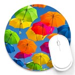 Umbrella, Colorful, Positive, Sky, Rainbow Round Mousepad