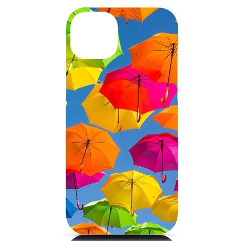 Umbrella, Colorful, Positive, Sky, Rainbow iPhone 14 Plus Black UV Print PC Hardshell Case from ArtsNow.com Front