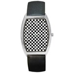 Pattern Checkered Squares Black White Pattern Barrel Style Metal Watch