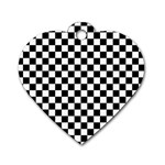 Pattern Checkered Squares Black White Pattern Dog Tag Heart (Two Sides)