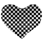 Pattern Checkered Squares Black White Pattern Large 19  Premium Heart Shape Cushions