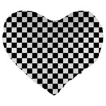 Pattern Checkered Squares Black White Pattern Large 19  Premium Flano Heart Shape Cushions