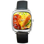 Leaves Plant Pattern Croton Nature Square Metal Watch