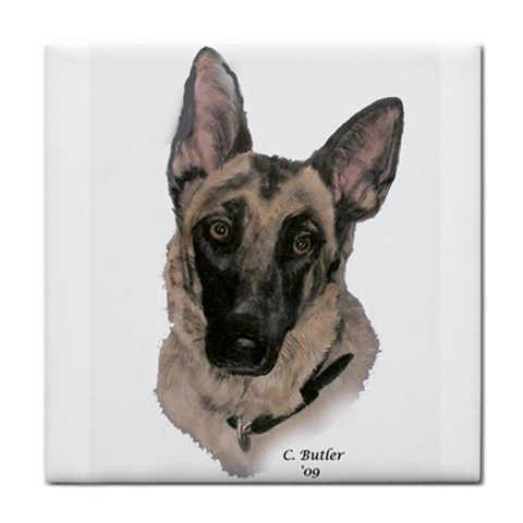 German Shepherd 2 Tile Coaster from ArtsNow.com Front