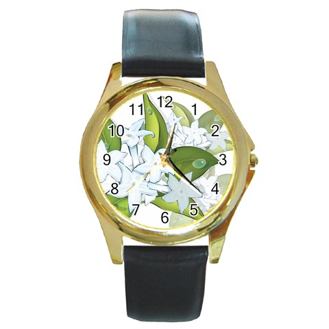 flower037 Round Gold Metal Watch from ArtsNow.com Front