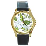 flower037 Round Gold Metal Watch