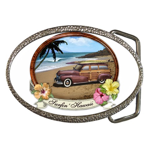 Surfin  Hawaii Belt Buckle from ArtsNow.com Front