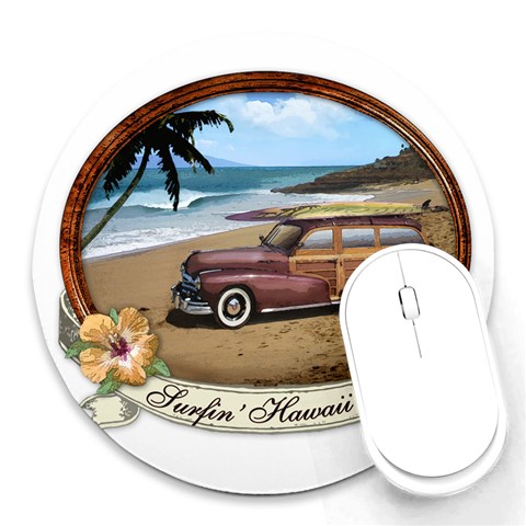 Surfin  Hawaii Round Mousepad from ArtsNow.com Front