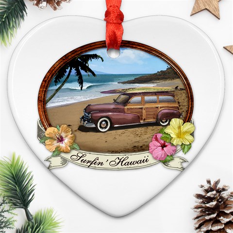 Surfin  Hawaii Ornament (Heart) from ArtsNow.com Front