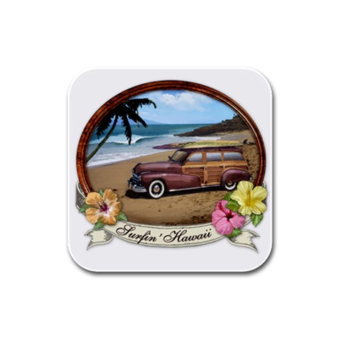 Surfin  Hawaii Rubber Square Coaster (4 pack) from ArtsNow.com Front