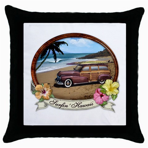 Surfin  Hawaii Throw Pillow Case (Black) from ArtsNow.com Front