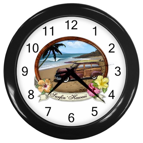 Surfin  Hawaii Wall Clock (Black) from ArtsNow.com Front