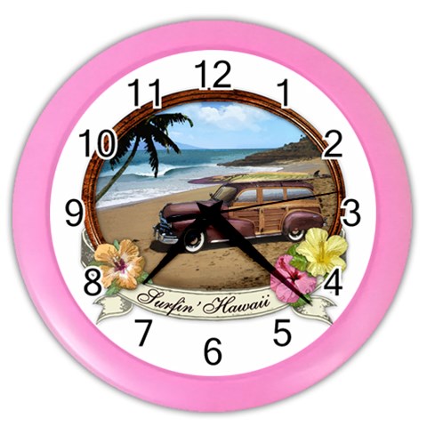 Surfin  Hawaii Color Wall Clock from ArtsNow.com Front