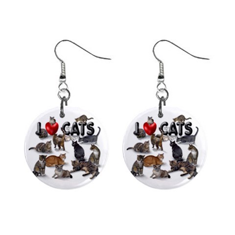 I love cats 1  Button Earrings from ArtsNow.com Front