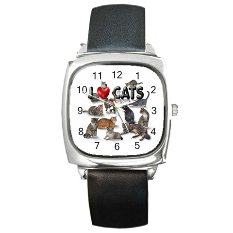 I love cats Square Metal Watch from ArtsNow.com Front