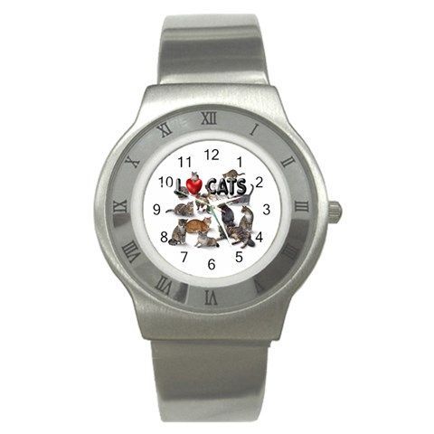 I love cats Stainless Steel Watch from ArtsNow.com Front