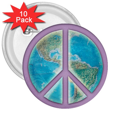 Peace 3  Button (10 pack) from ArtsNow.com Front