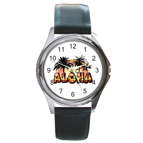 Aloha Sunset Round Metal Watch from ArtsNow.com Front