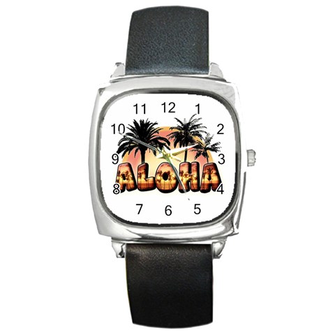 Aloha Sunset Square Metal Watch from ArtsNow.com Front