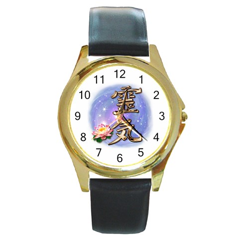 Reiki Round Gold Metal Watch from ArtsNow.com Front