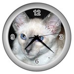 Siamese Cat D2 Wall Clock (Silver)