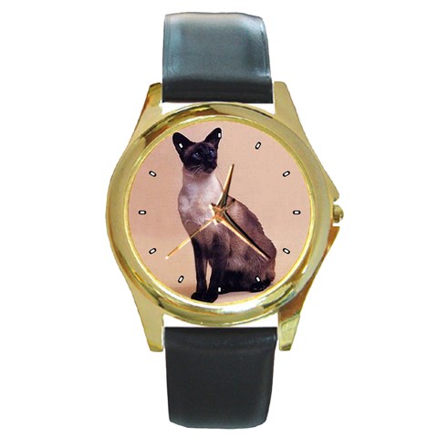 Siamese Round Gold Metal Watch from ArtsNow.com Front