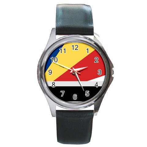 Seychellois Flag Round Metal Watch from ArtsNow.com Front