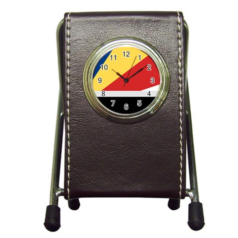 Seychellois Flag Pen Holder Desk Clock from ArtsNow.com Front