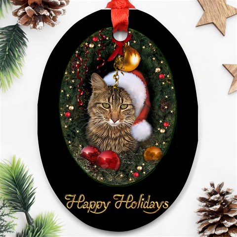 Santa Cat Ornament (Oval) from ArtsNow.com Front