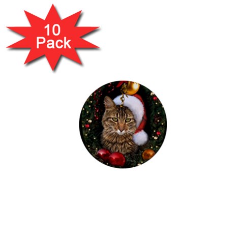 Santa Cat 1  Mini Button (10 pack)  from ArtsNow.com Front