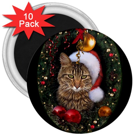 Santa Cat 3  Magnet (10 pack) from ArtsNow.com Front