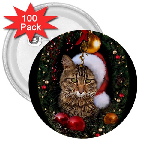 Santa Cat 3  Button (100 pack) from ArtsNow.com Front