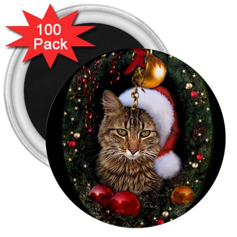 Santa Cat 3  Magnet (100 pack) from ArtsNow.com Front