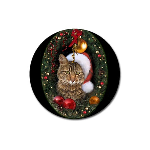 Santa Cat Magnet 3  (Round) from ArtsNow.com Front