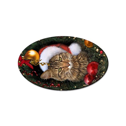 Santa Cat Sticker Oval (10 pack) from ArtsNow.com Front