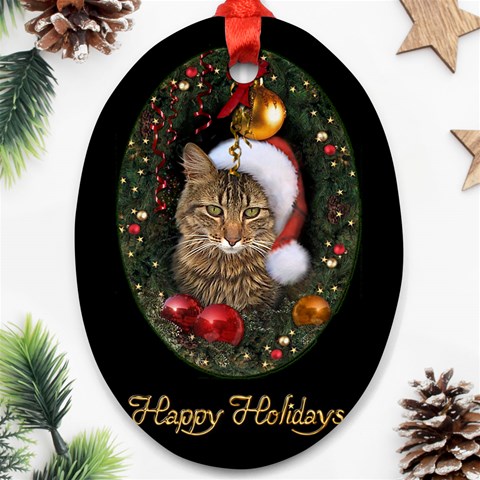 Santa Cat Oval Ornament (Two Sides) from ArtsNow.com Front