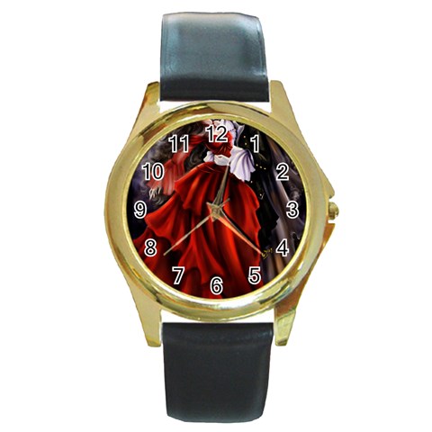 VampiresKiss Round Gold Metal Watch from ArtsNow.com Front