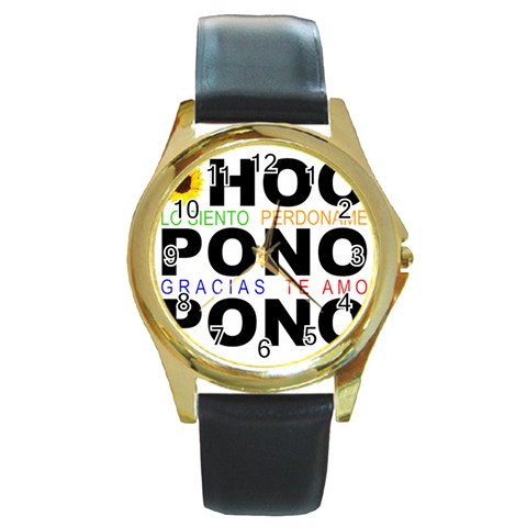 hooponopono3 Round Gold Metal Watch from ArtsNow.com Front