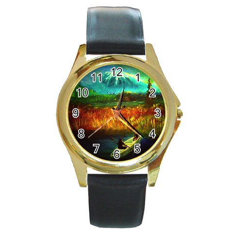 Boat Round Gold Metal Watch from ArtsNow.com Front