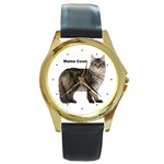 Maine Coon Round Gold Metal Watch