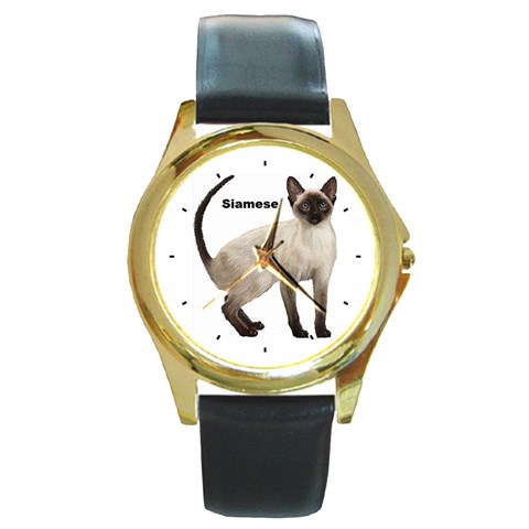 Siamese Round Gold Metal Watch from ArtsNow.com Front