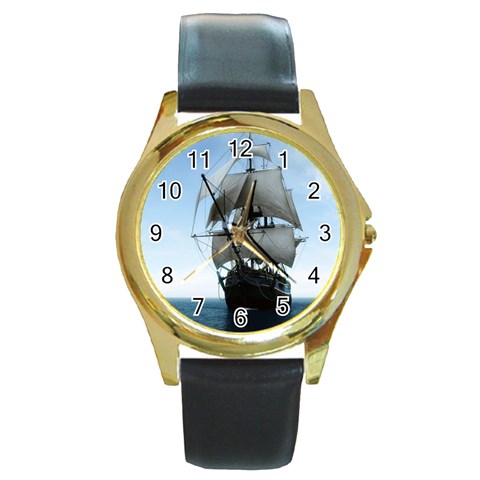 BattleShip Round Gold Metal Watch from ArtsNow.com Front